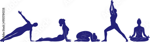 Yoga Exercise Silhouette Set with Stretching, Meditation, and Fitness Poses for Wellness, Mindfulness, and Healthy Lifestyle Design Projects