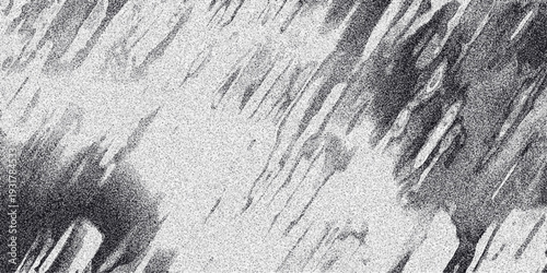 Abstract grayscale image with textured diagonal streaks and a grainy noise overlay creating a dramatic and artistic background for creative design purposes