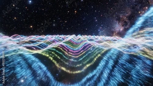 Vibrant Abstract Digital Waves in Outer Space with Stars and Nebula