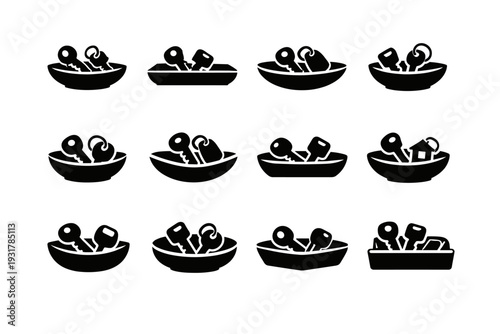 Simple home black bowl representation generation image icon tray key vector organizer