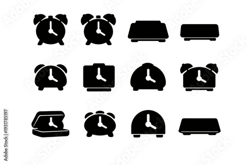 Modern filled alarm simple vector generation morning image icon routine functional silhouette
