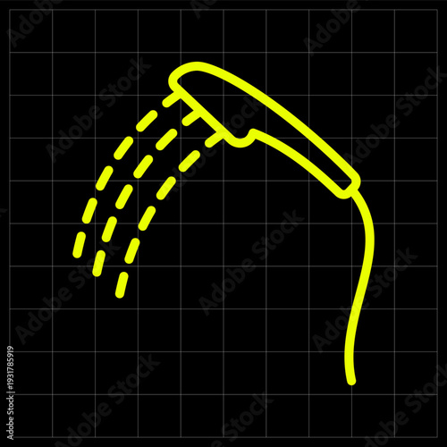 Handheld Flexible Shower Head Icon for Personal Hygiene and Bathroom Equipment. Versatile neon line art of a hand shower for mobile app interfaces or plumbing product icons