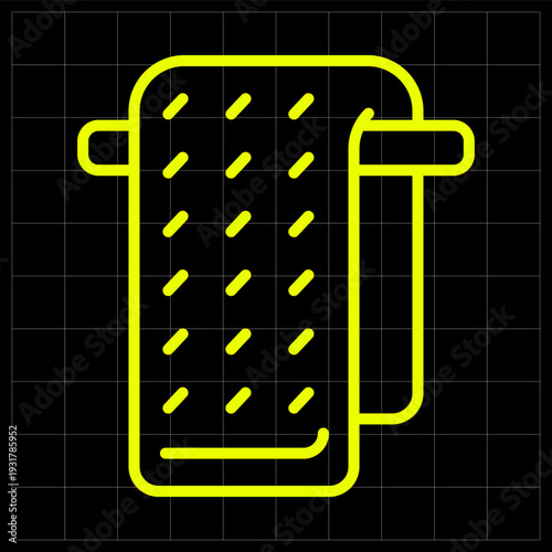 Soft Fabric Bathroom Towel Icon for Spa Wellness and Personal Drying. Simple neon line art of a hanging towel for hotel amenities or bathroom decor icons