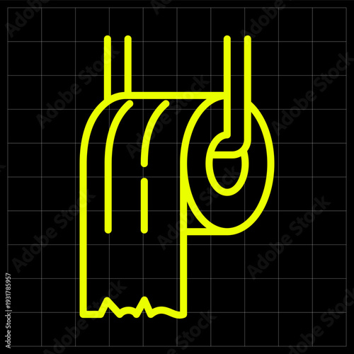 Roll of Soft Toilet Paper Tissue Icon for Sanitary and Bathroom Supplies. Minimalist neon line art of a tissue roll for grocery apps or restroom signage icons