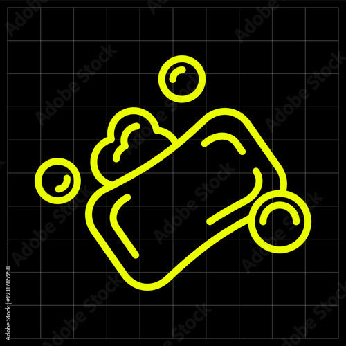 Bar Soap with Bubbles Icon for Personal Care and Hygiene Branding. Creative neon yellow icon representing cleanliness and foam for skincare web or health posters