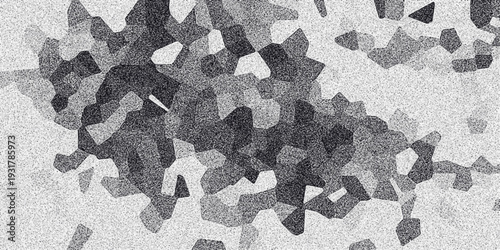 Textured abstract grayscale mosaic with fragmented geometric shapes and a granular noise overlay creating a unique artistic background for creative projects
