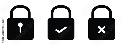 Black Lock Icon Set – Open and Closed Padlock Silhouette Vector