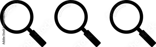 Magnifying Glass Icon Set with Search Symbols, Zoom Tool Elements, and Investigation Graphics for Interface, Research, and Analysis Design Projects