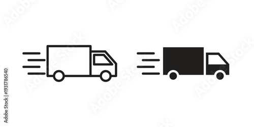 Fast shipping delivery truck icon set. Linear style. Vector icons