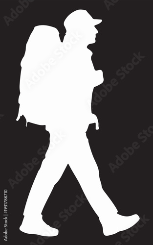 White Backpacker Silhouette on Black Background