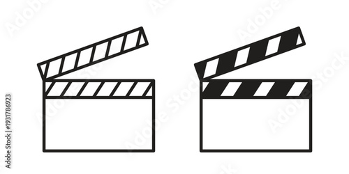 Film clapperboard icon set. Linear style. Vector icons