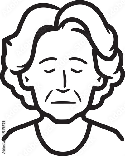 Old Woman Black and White Avatar Illustration in Minimal Line Art Style Design
