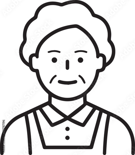 Old Woman Black and White Avatar Illustration in Minimal Line Art Style Design