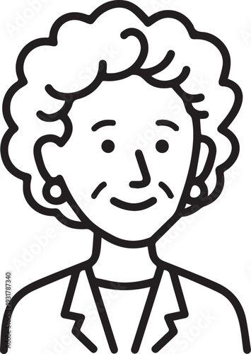 Old Woman Black and White Avatar Illustration in Minimal Line Art Style Design