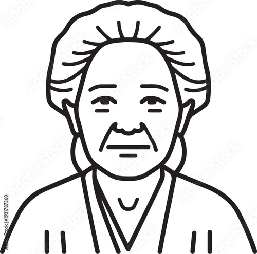Old Woman Black and White Avatar Illustration in Minimal Line Art Style Design