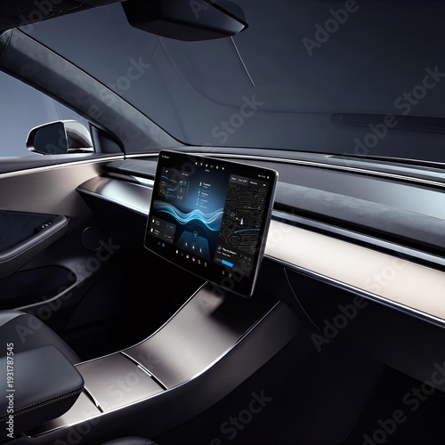 Futuristic Car Interior with Digital Display Dashboard and Smart Interface