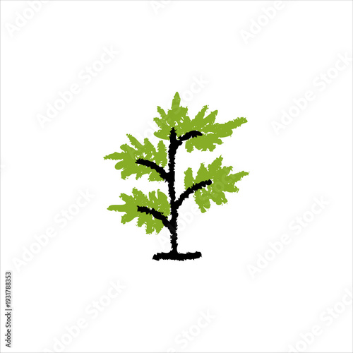 Natural Forest Tree Sketch Crayon Style Green Plant Illustration