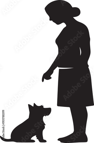 Minimalist Person and Obedient Dog Companion Silhouettes