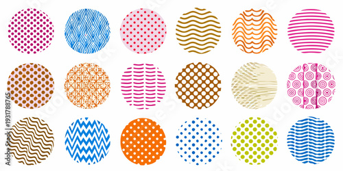 Colorful arrangement of patterned circles with varying textures and designs