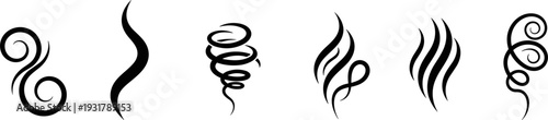 Wind Swirl Line Illustration Set with Abstract Air Flow, Breeze Motion Curves, and Decorative Movement Elements for Weather and Design Projects