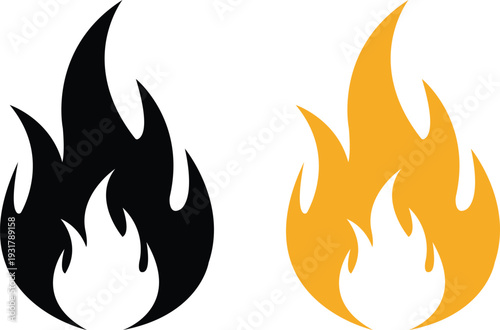 Fire flame silhouette set showing black and orange burning heat elements on checkered grid