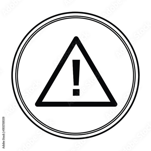 Black triangle warning symbol with exclamation mark in circle
