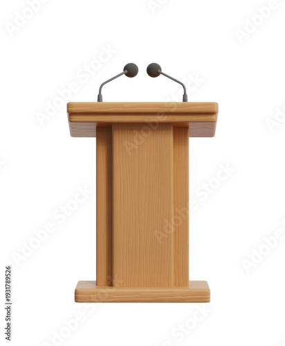 Wooden podium with flexible microphones speaker stand isolated on a transparent background