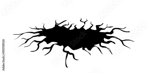 Bold Black Silhouette Ground Crack for Urban Underground Graphic.