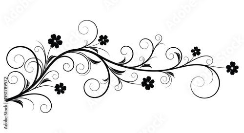 An elegant floral design featuring swirling vines and delicate blossoms rendered as a striking black silhouette high quality professional detailed modern