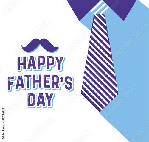 A light blue shirt with a purple striped tie and mustache wishing everyone a Happy Fathers Day