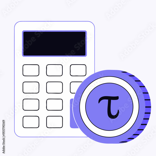 Calculator and pi symbol coin in flat design style  