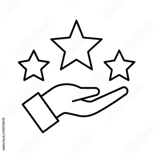 Open hand holding three stars vector icon, customer choice award and rating symbol, quality recognition