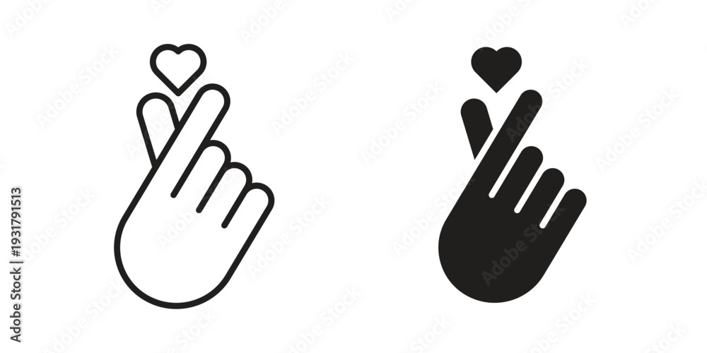 Obraz premium korean heart icon set. Linear style. Vector icons