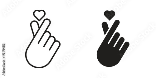 korean heart icon set. Linear style. Vector icons