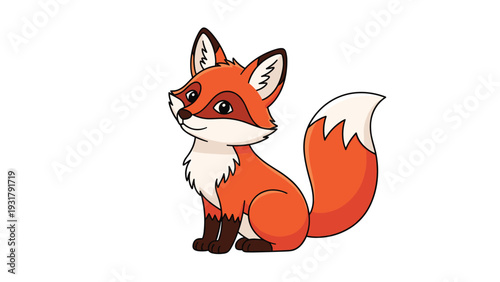 Adorable cartoon fox with a bushy tail and a friendly smile, sitting gracefully, perfect for animal-themed projects, children's books, and wildlife illustrations.