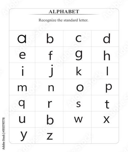 Lowercase (a-z) English Alphabet Letters Chart Educational Worksheet for Kids
