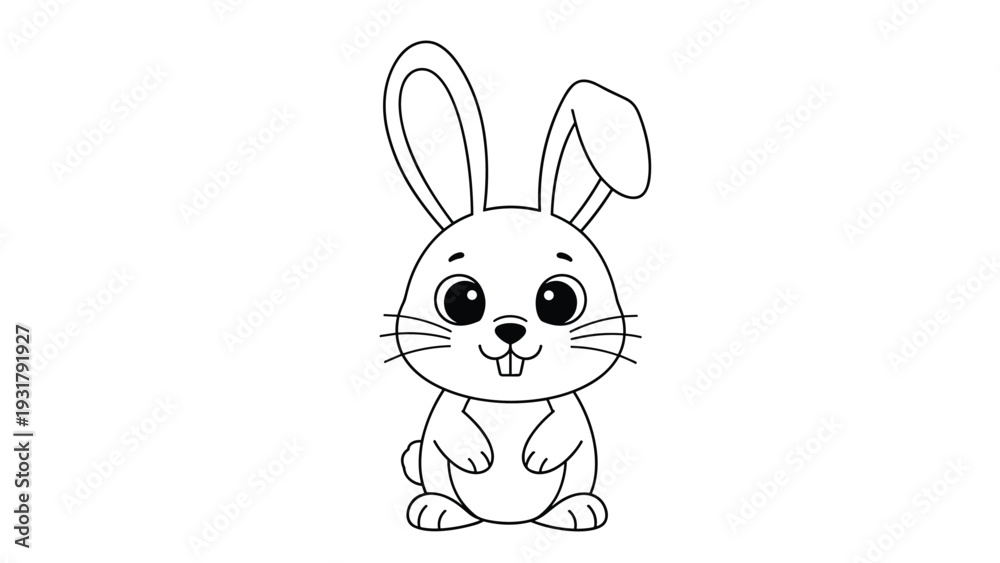Obraz premium Adorable black and white outline of a cute bunny, an inviting coloring page for children to unleash their creativity and learn about farm animals or pets.