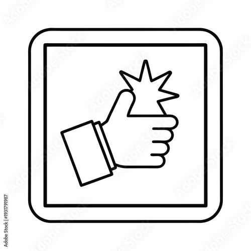 Hand giving thumbs up sign inside a square box, positive gesture, approval, agreement, good job, success, like, satisfaction
