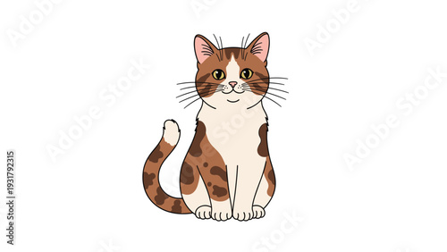 Adorable brown and white tabby cat with bright eyes and long whiskers, sitting calmly, an ideal graphic for pet care, animal themes, and children's designs.