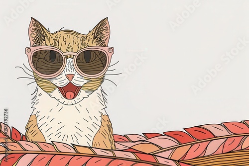 Cat Wearing Sunglasses Peeking Through Leaves kitten
