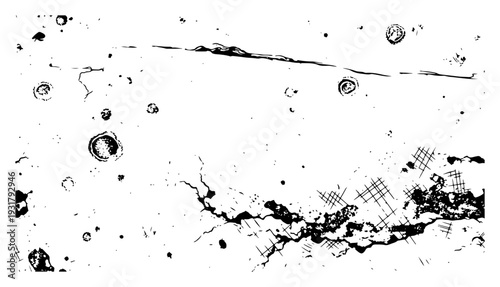 Distressed grunge surface illustration with craters and weathered texture in vintage engraving style