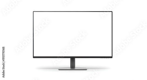 Modern computer monitor with a blank screen and sleek design on a minimalist stand on white background