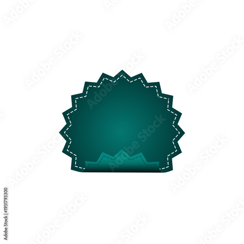 Green starburst price tag or sticker with folded bottom edge effect