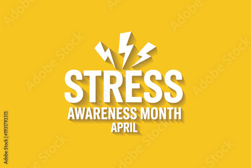 April Stress Awareness Month Minimalist Graphic on Yellow Background with Lightning Bolt Icons for Mental Health and Wellness Campaigns