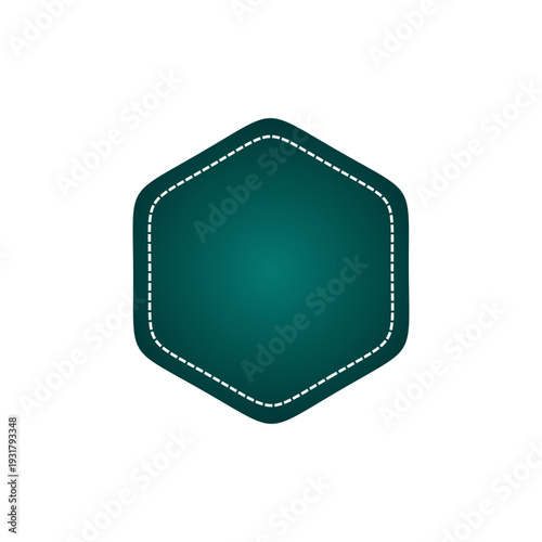 Dark green hexagonal patch or badge with dashed white border line