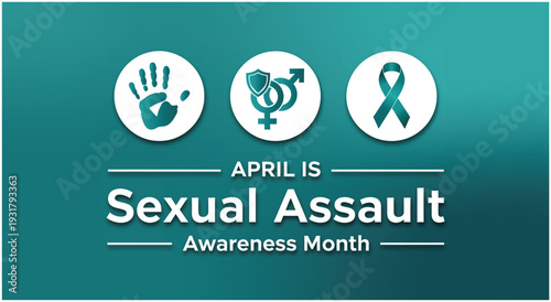April Sexual Assault Awareness Month Banner featuring Hand Gender and Ribbon Icons for Social Advocacy and Educational Marketing Materials