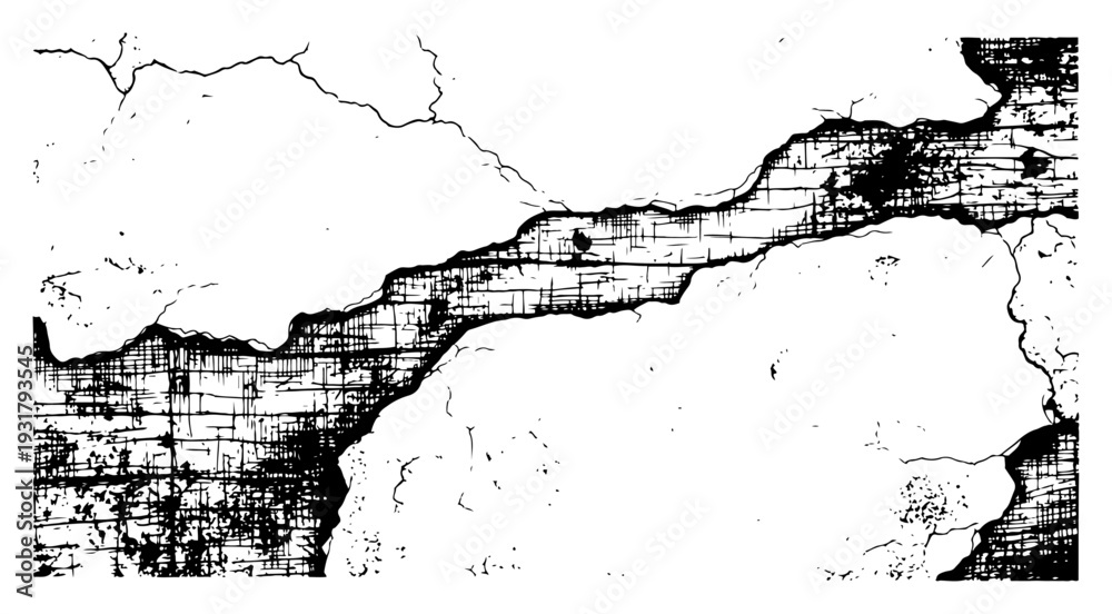 Obraz premium Cracked stone surface with cross hatching and rough textures in hand drawn style