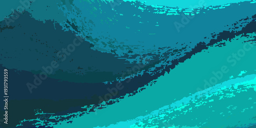 Abstract turquoise and teal waves crashing along a rocky coastline