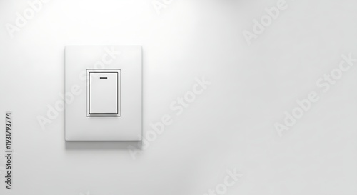Modern white rectangular light switch with toggle button centered on a plain wall plate on white background