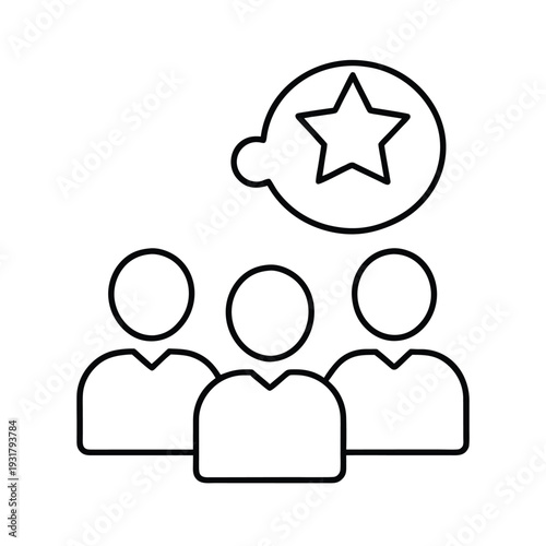 Group of people icons with one star in speech bubble, positive review, customer feedback, client appreciation